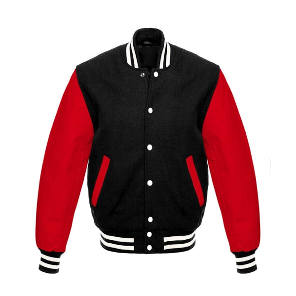 Black Wool Red Leather Sleeves Varsity Jacket