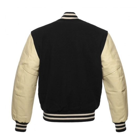 Black Varsity Jacket With Cream Sleeves