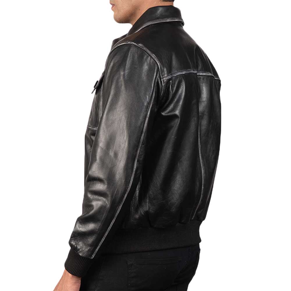Urban Classic Black Leather Bomber Jacket