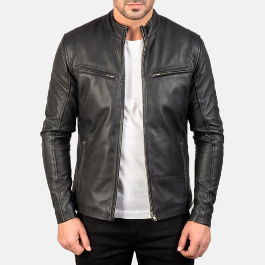 Ionic Shadow – Minimalist Black Leather Jacket