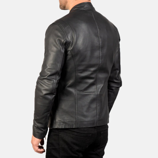 Ionic Shadow – Minimalist Black Leather Jacket