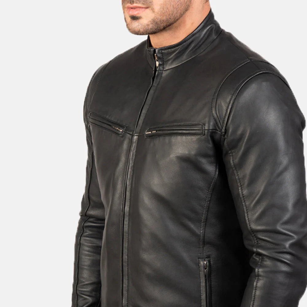 Ionic Shadow – Minimalist Black Leather Jacket