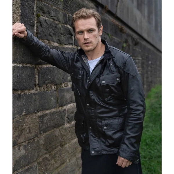 Sam Heughan Highlander Black Utility Leather Jacket