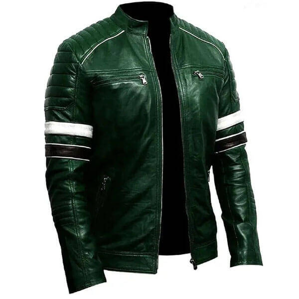 Emerald Vortex – Men’s Green Biker Leather Jacket